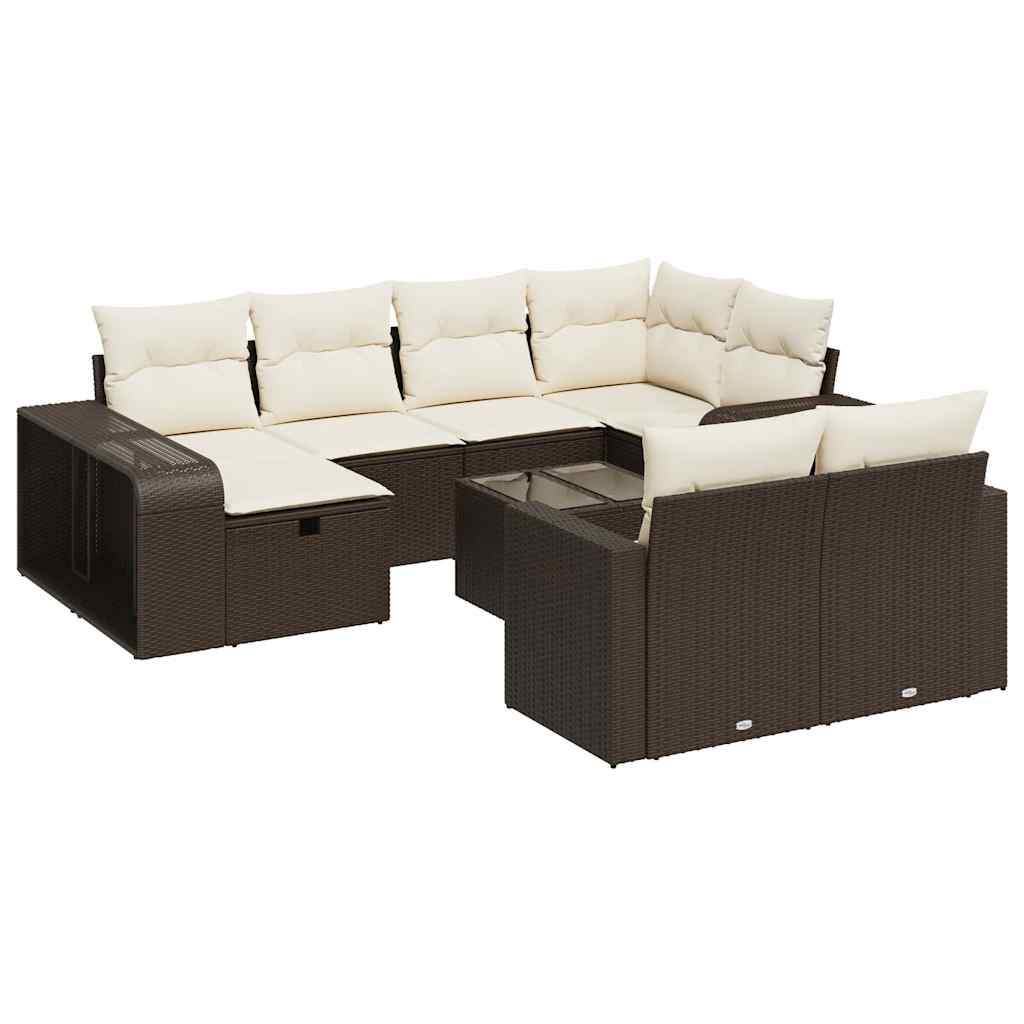 Set Divani da Giardino 11 pz con Cuscini Polyrattan Marrone - homemem39