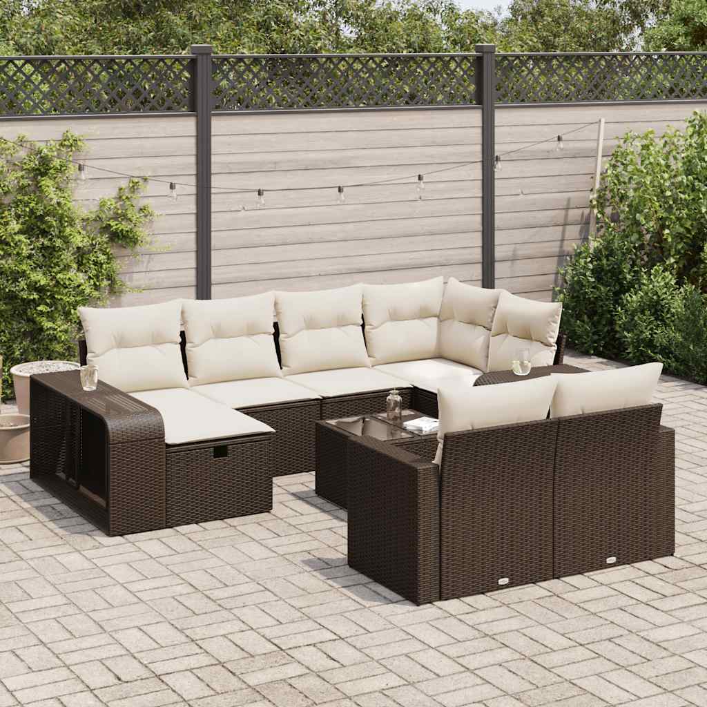 Set Divani da Giardino 11 pz con Cuscini Polyrattan Marrone - homemem39