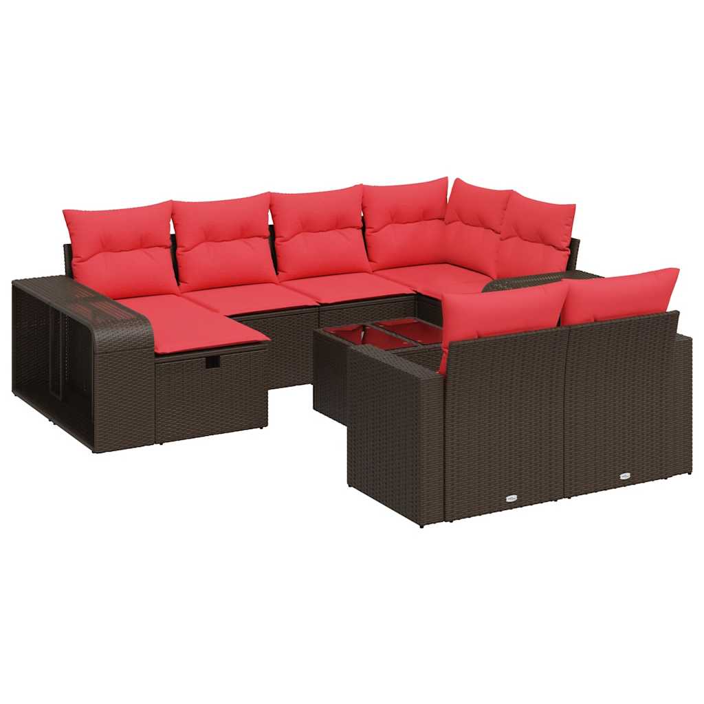 Set Divani da Giardino 11 pz con Cuscini Polyrattan Marrone | homemem39