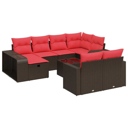 Set Divani da Giardino 11 pz con Cuscini Polyrattan Marrone | homemem39