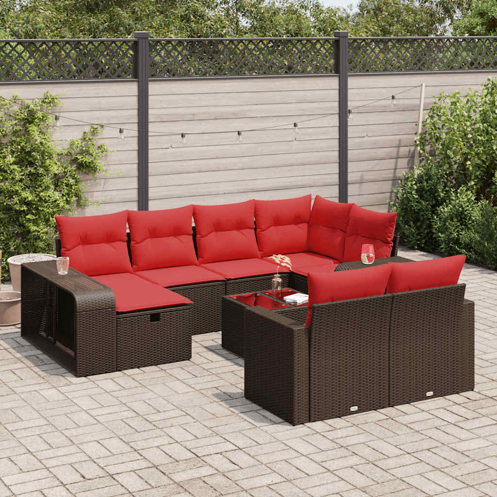 Set Divani da Giardino 11 pz con Cuscini Polyrattan Marrone | homemem39