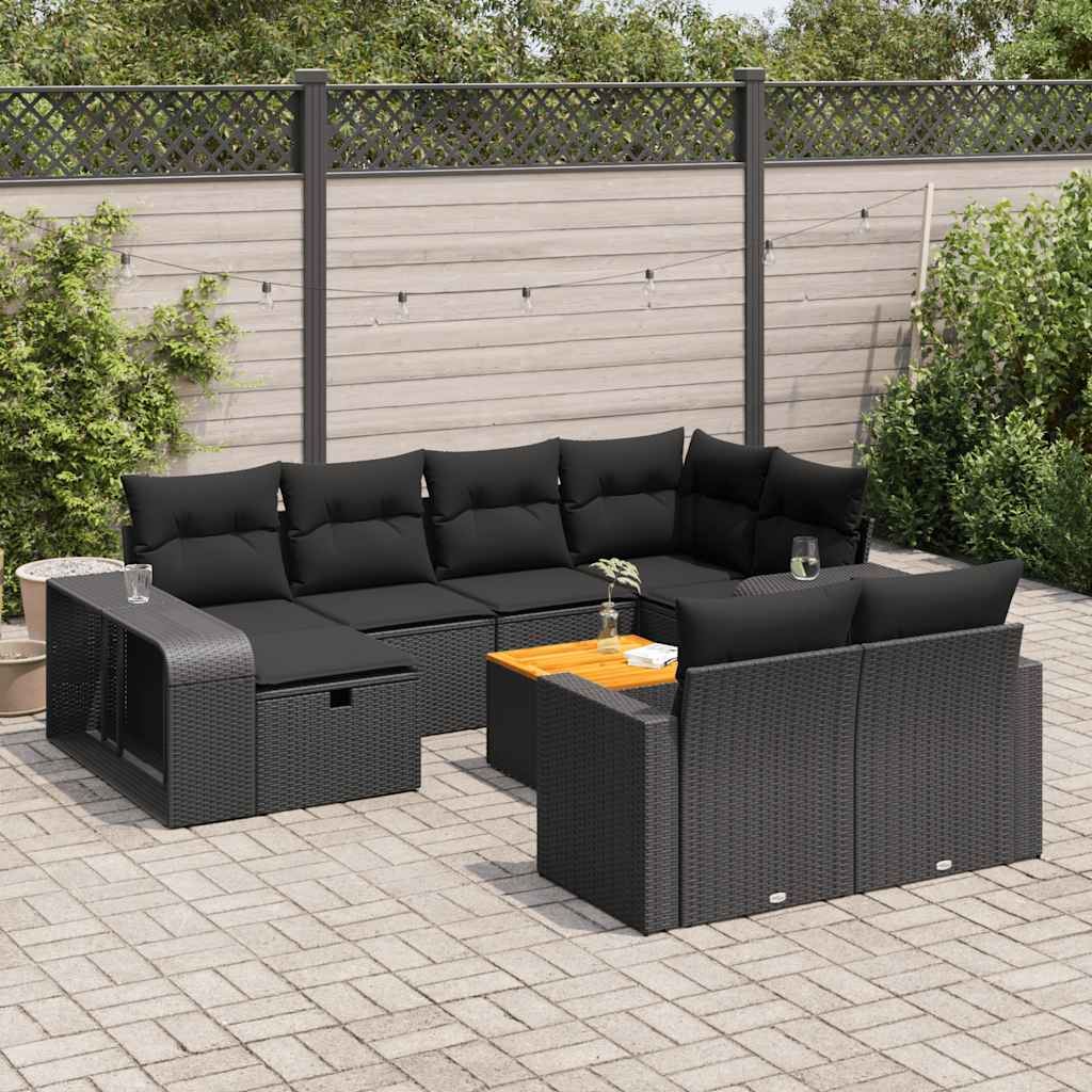 Set Divani da Giardino 11 pz con Cuscini in Polyrattan Nero | homemem39