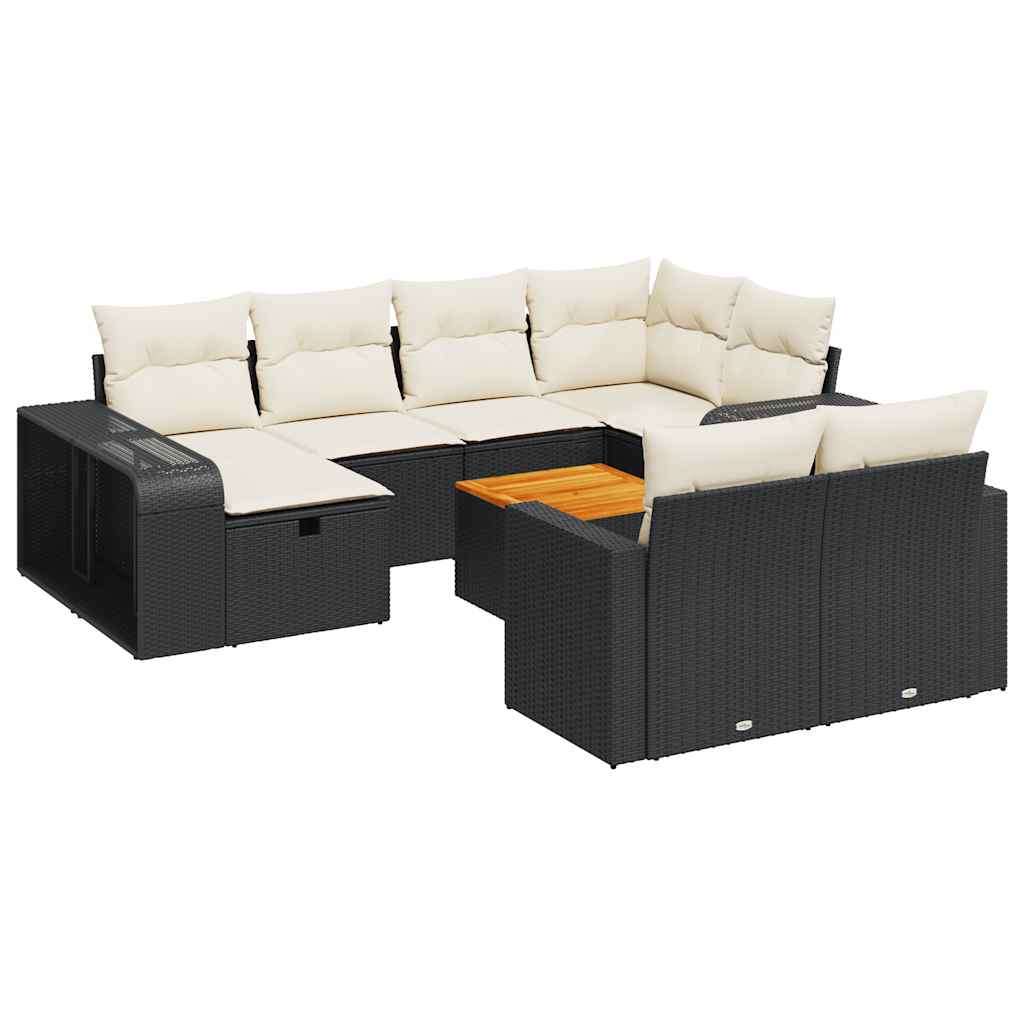 Set Divani da Giardino 11 pz con Cuscini in Polyrattan Nero