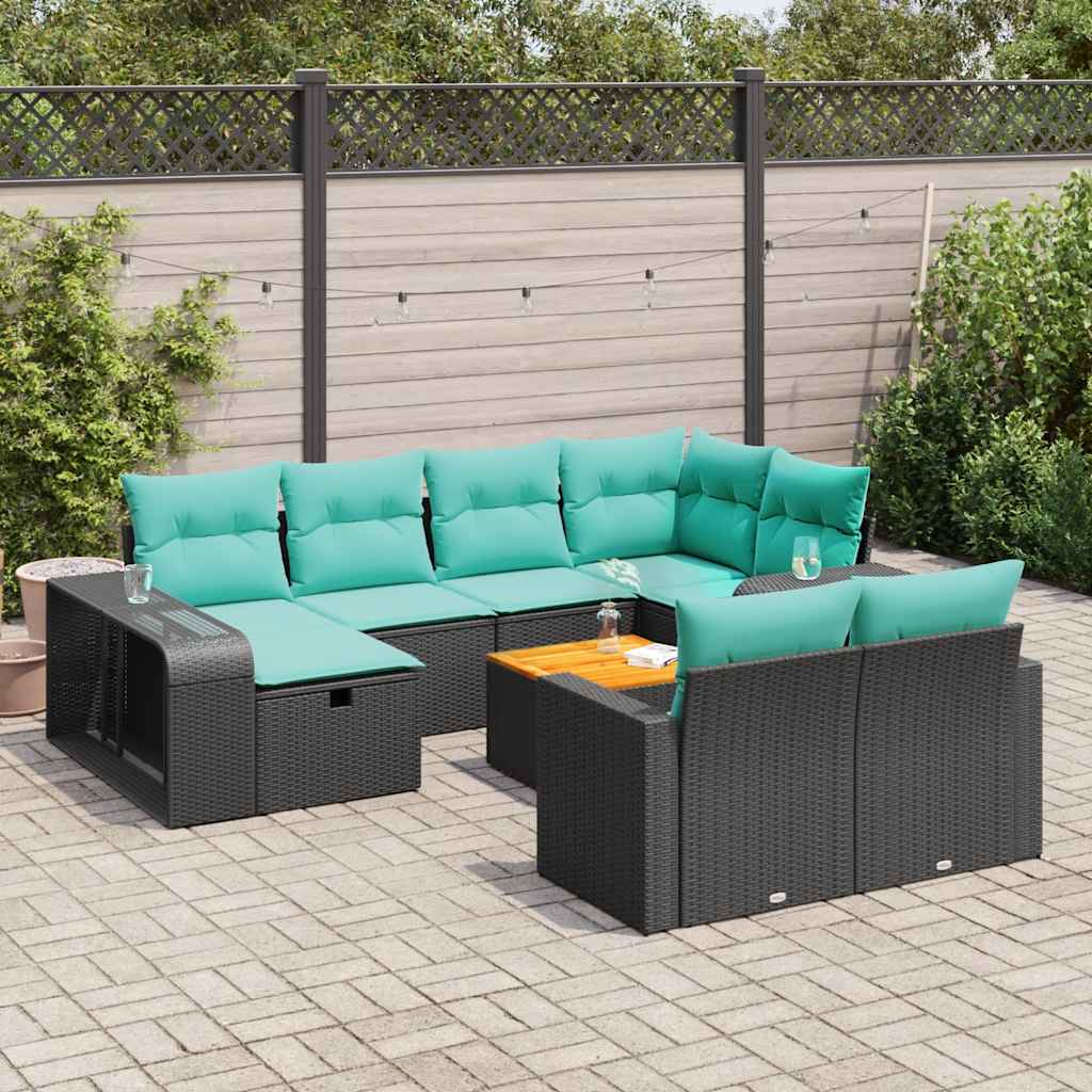 Set Divani da Giardino 11 pz con Cuscini in Polyrattan Nero | homemem39