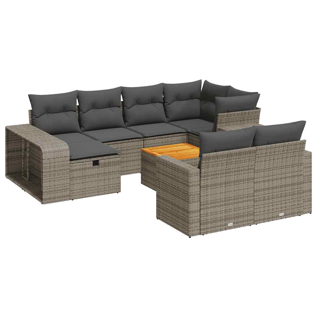 Set Divani da Giardino 11 pz con Cuscini in Polyrattan Grigio | homemem39