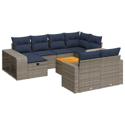 Set Divani da Giardino 11 pz con Cuscini in Polyrattan Grigio