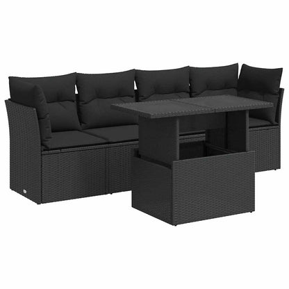 Set Divani da Giardino 5 pz con Cuscini in Polyrattan Nero | homemem39
