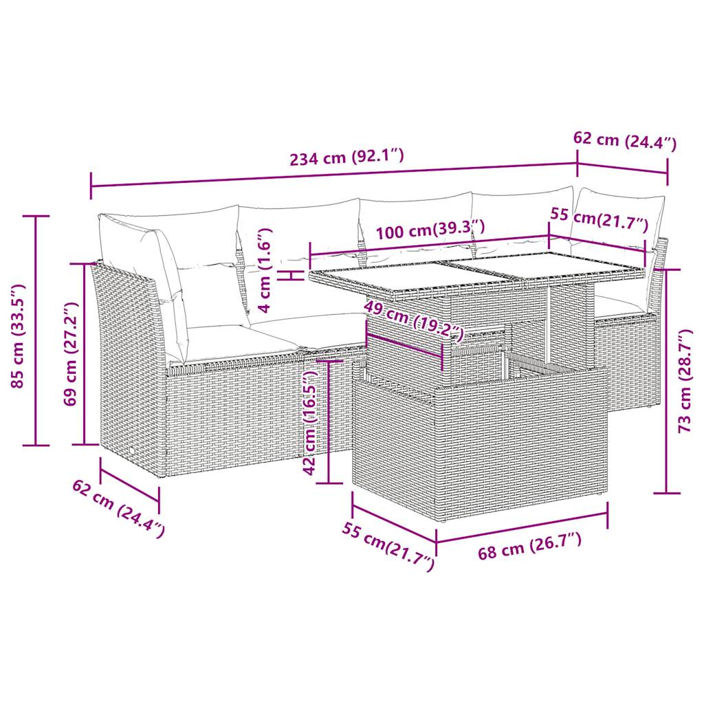 Set Divani da Giardino 5 pz con Cuscini in Polyrattan Nero | homemem39