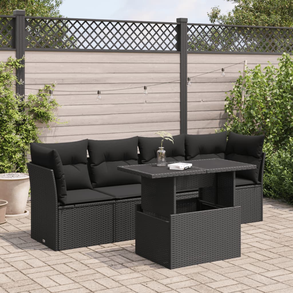 Set Divani da Giardino 5 pz con Cuscini in Polyrattan Nero | homemem39