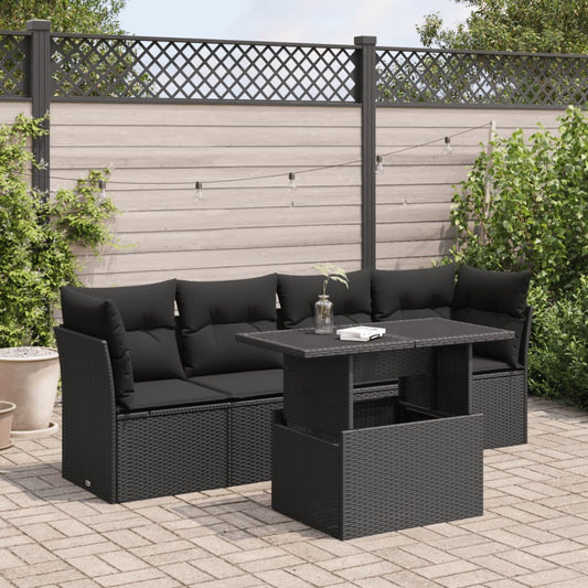 Set Divani da Giardino 5 pz con Cuscini in Polyrattan Nero - homemem39