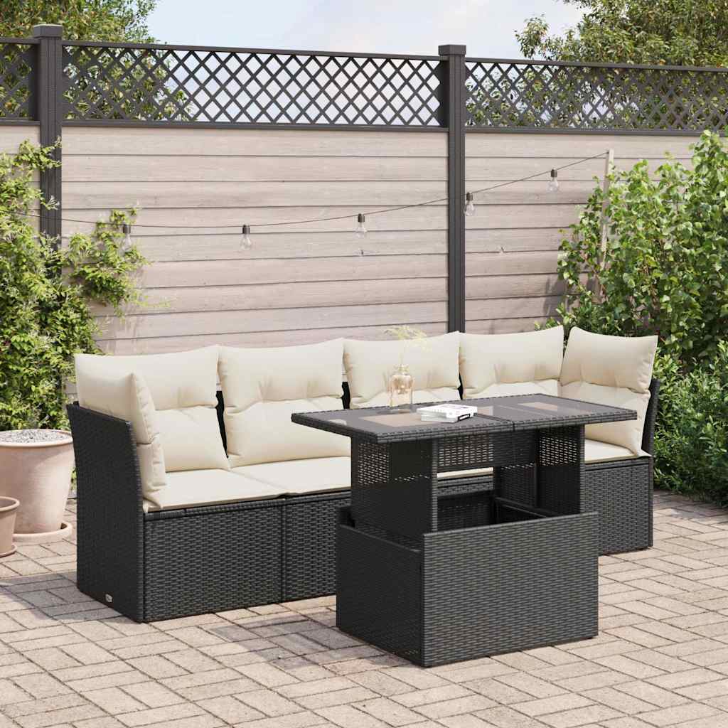 Set Divani da Giardino 5 pz con Cuscini in Polyrattan Nero | homemem39