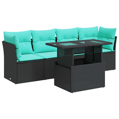 Set Divani da Giardino 5 pz con Cuscini Nero Polyrattan Acacia | homemem39