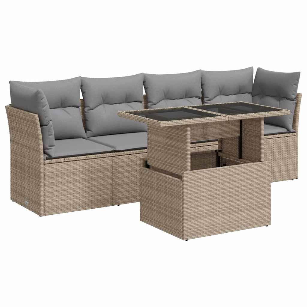 Set Divano da Giardino 5 pz con Cuscini Beige in Polyrattan | homemem39