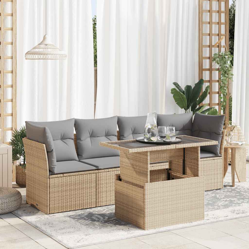 Set Divano da Giardino 5 pz con Cuscini Beige in Polyrattan | homemem39