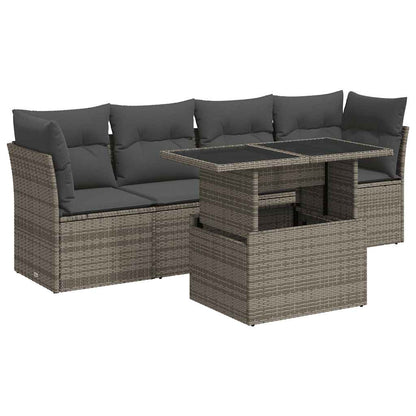 Set Divano da Giardino 5 pz con Cuscini Grigio in Polyrattan | homemem39