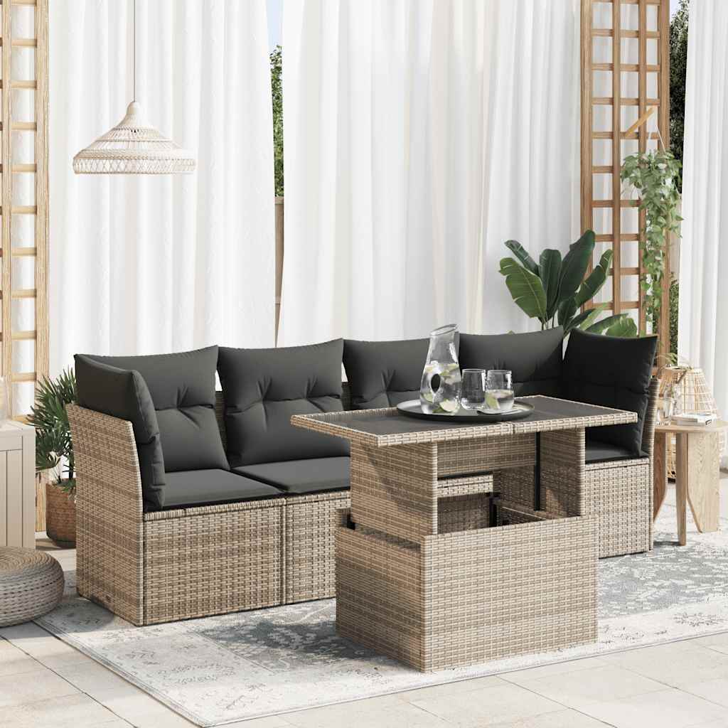 Set Divano da Giardino 5 pz con Cuscini Grigio in Polyrattan | homemem39