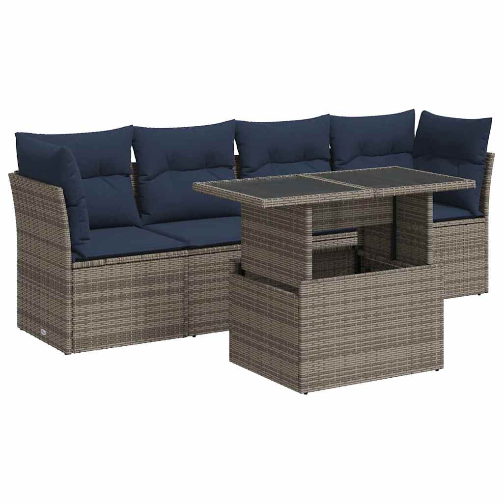 Set Divano Giardino 5 pz con Cuscini Grigio Polyrattan Acacia | homemem39