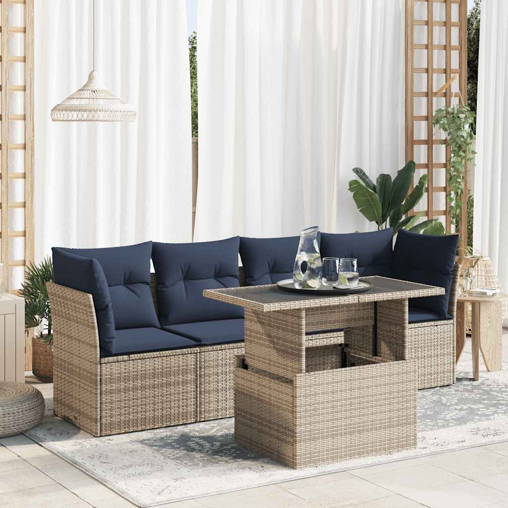 Set Divano Giardino 5 pz con Cuscini Grigio Polyrattan Acacia | homemem39