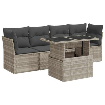 Set Divano da Giardino 5pz con Cuscini Grigio Chiaro Polyrattan | homemem39