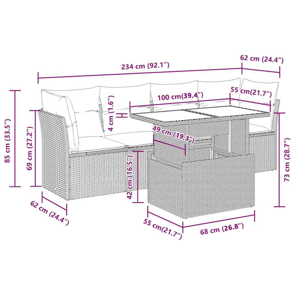 Set Divano da Giardino 5pz con Cuscini Grigio Chiaro Polyrattan | homemem39