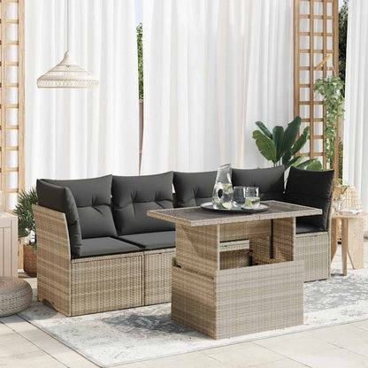 Set Divano da Giardino 5pz con Cuscini Grigio Chiaro Polyrattan - homemem39