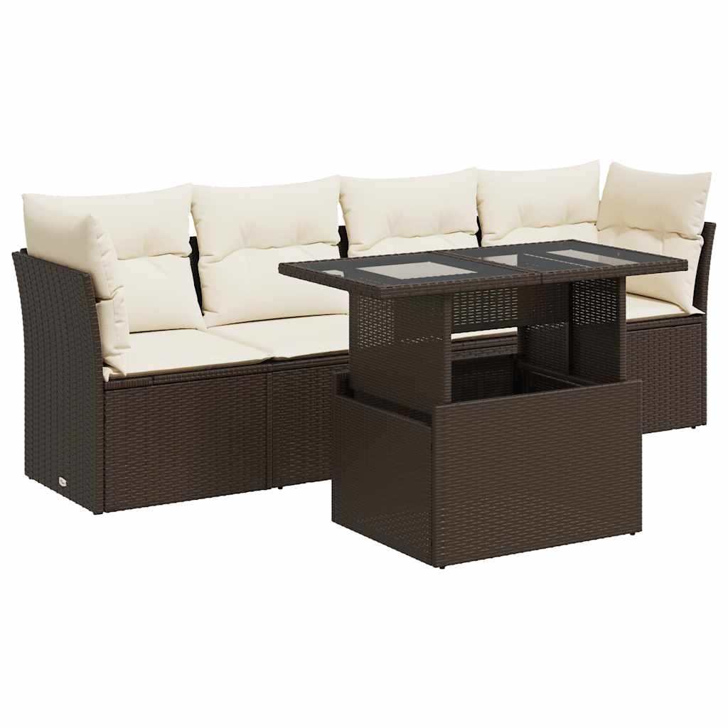 Set Divano da Giardino 5 pz con Cuscini Marrone in Polyrattan - homemem39