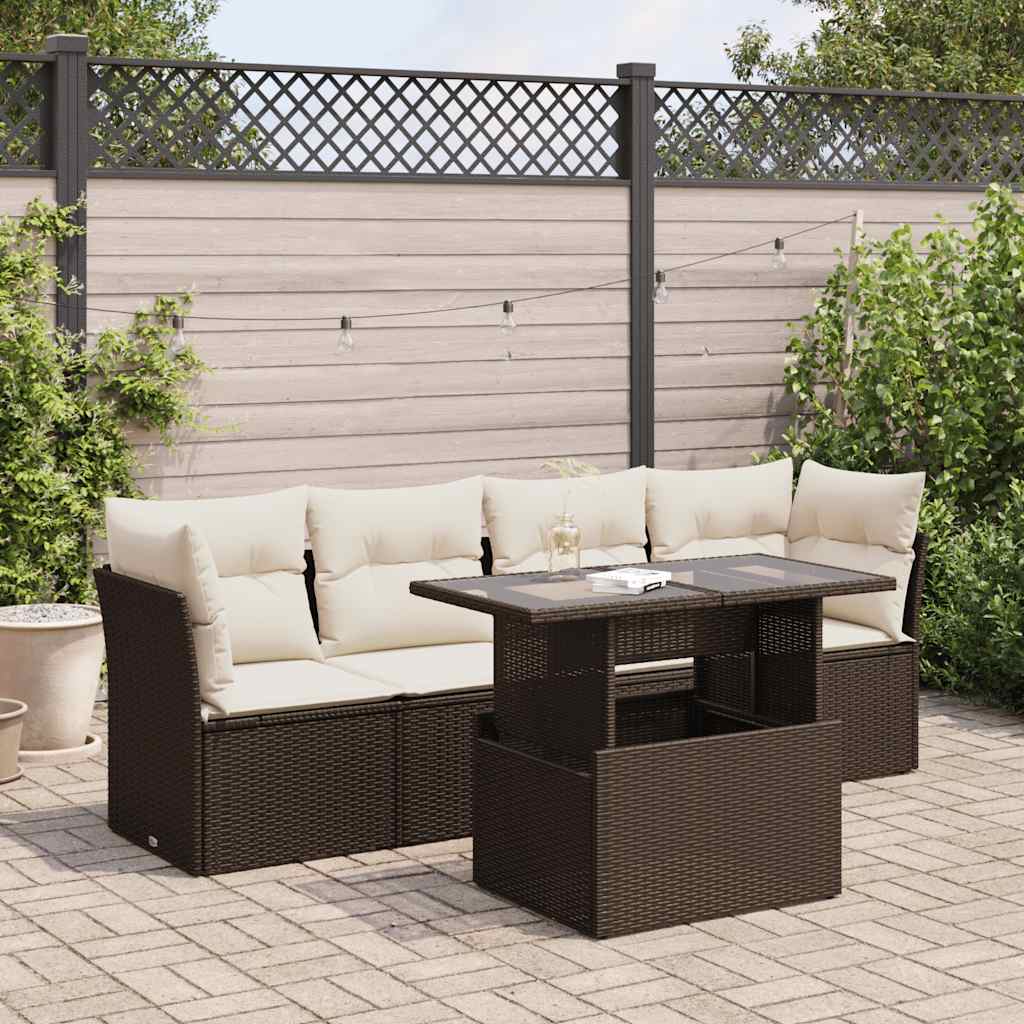 Set Divano da Giardino 5 pz con Cuscini Marrone in Polyrattan | homemem39