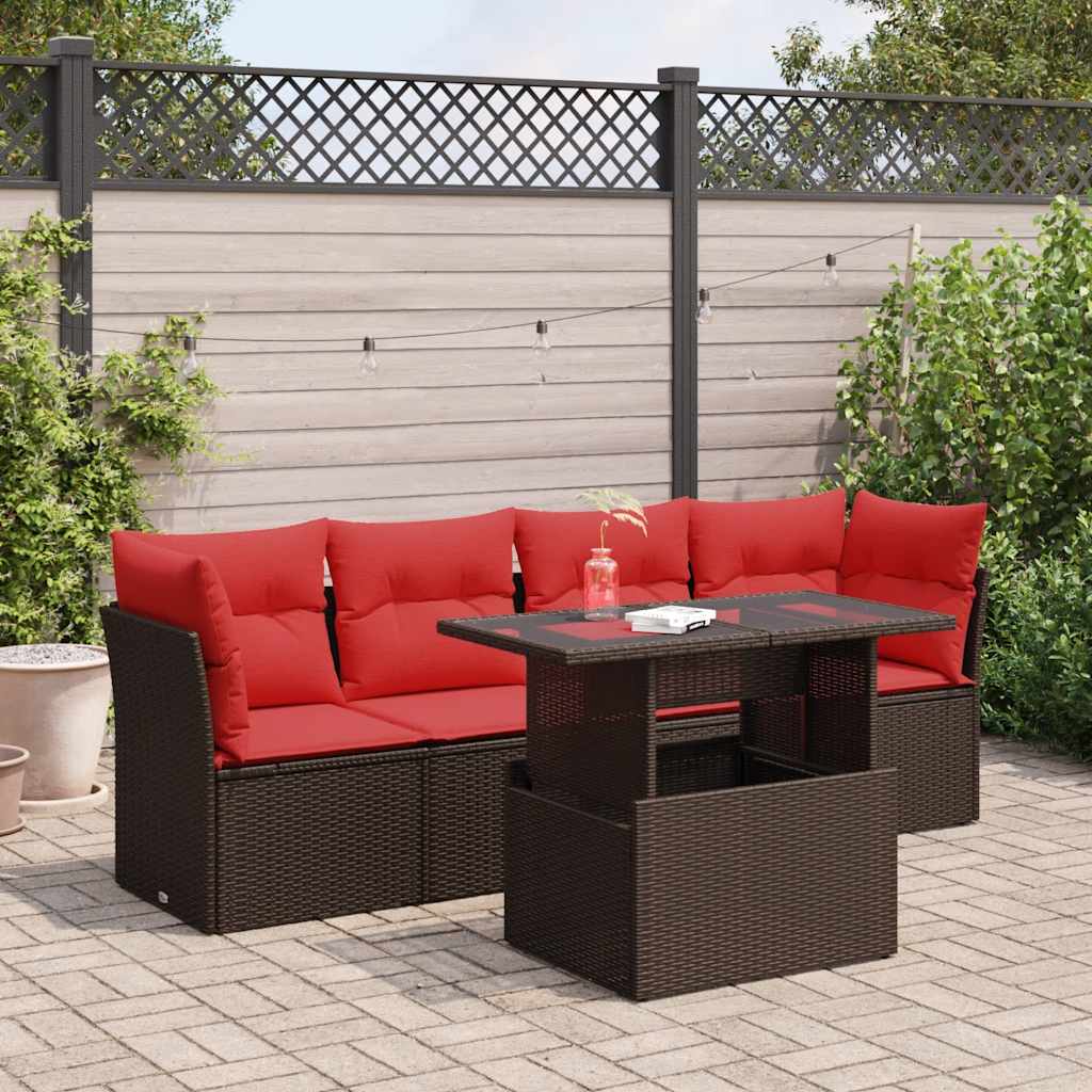 Set Divano da Giardino 5 pz Cuscini Marrone Polyrattan e Acacia - homemem39