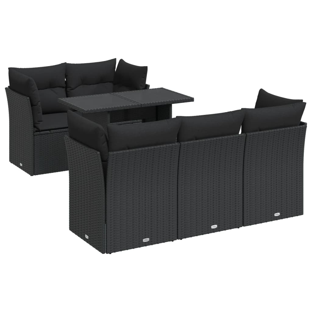 Set Divano da Giardino 6 pz con Cuscini Nero in Polyrattan | homemem39