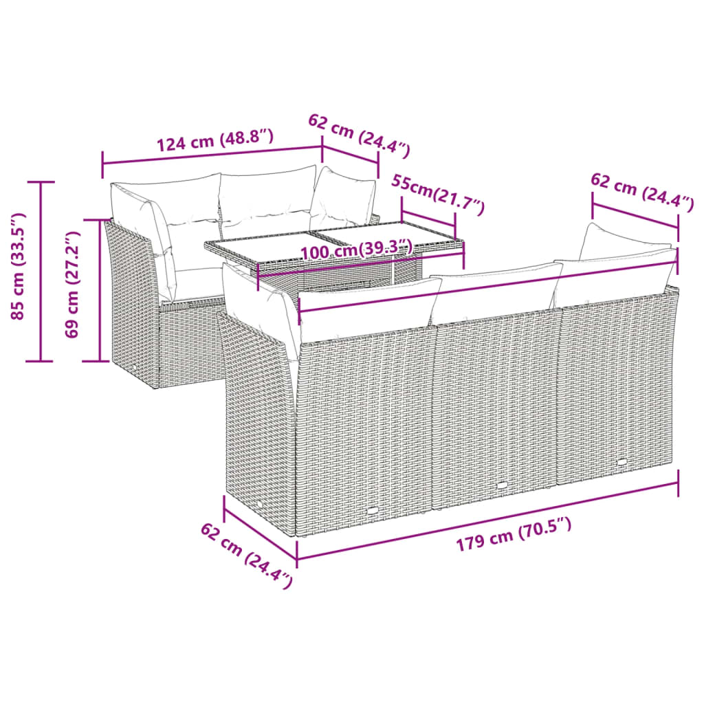 Set Divano da Giardino 6 pz con Cuscini Nero in Polyrattan | homemem39