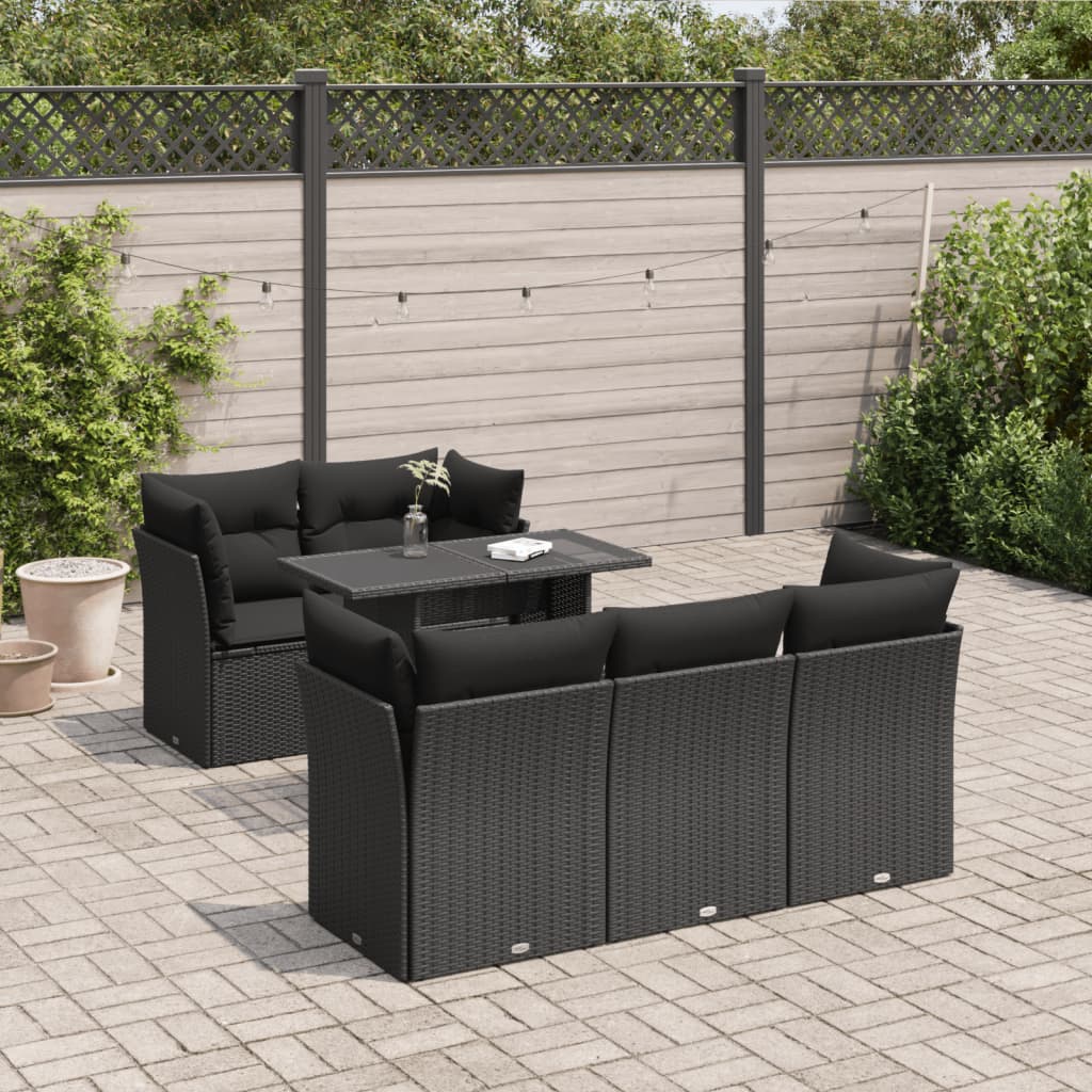 Set Divano da Giardino 6 pz con Cuscini Nero in Polyrattan - homemem39