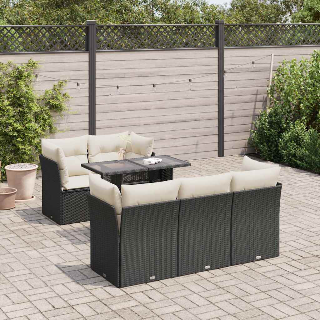 Set Divano da Giardino 6 pz con Cuscini Nero in Polyrattan | homemem39