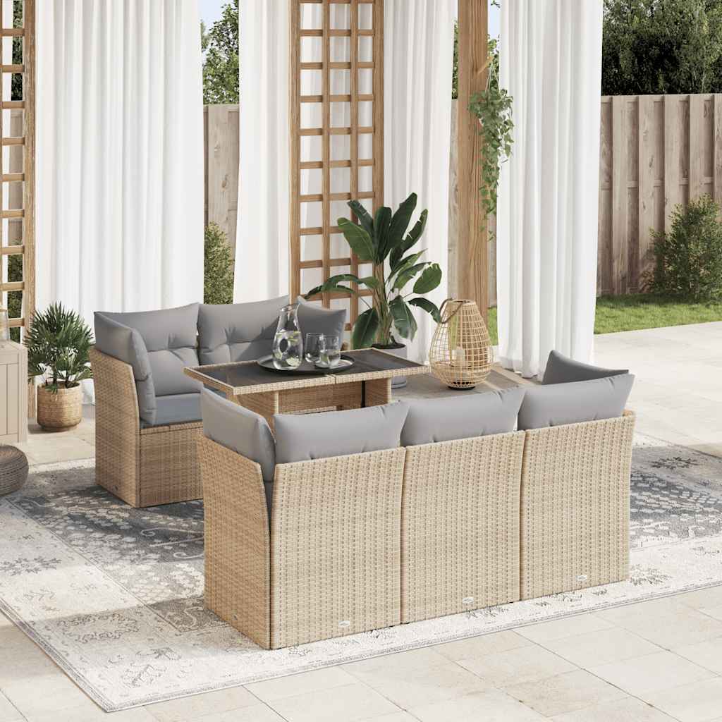 Set Divano da Giardino 6 pz con Cuscini Beige in Polyrattan - homemem39