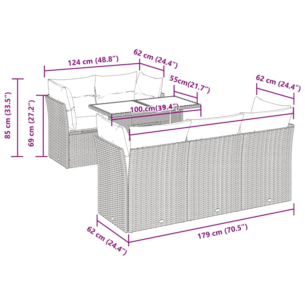 Set Divano da Giardino 6 pz con Cuscini Grigio in Polyrattan | homemem39
