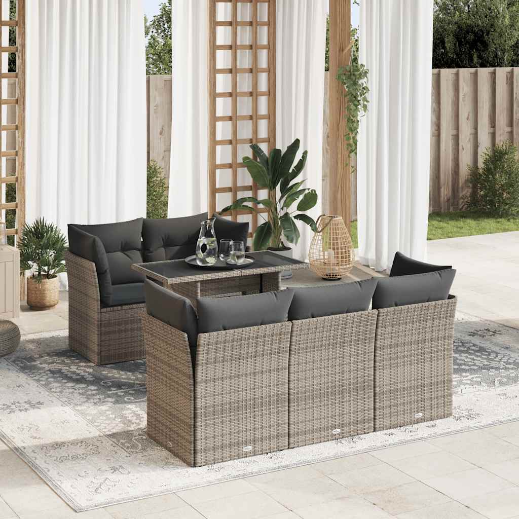 Set Divano da Giardino 6 pz con Cuscini Grigio in Polyrattan | homemem39