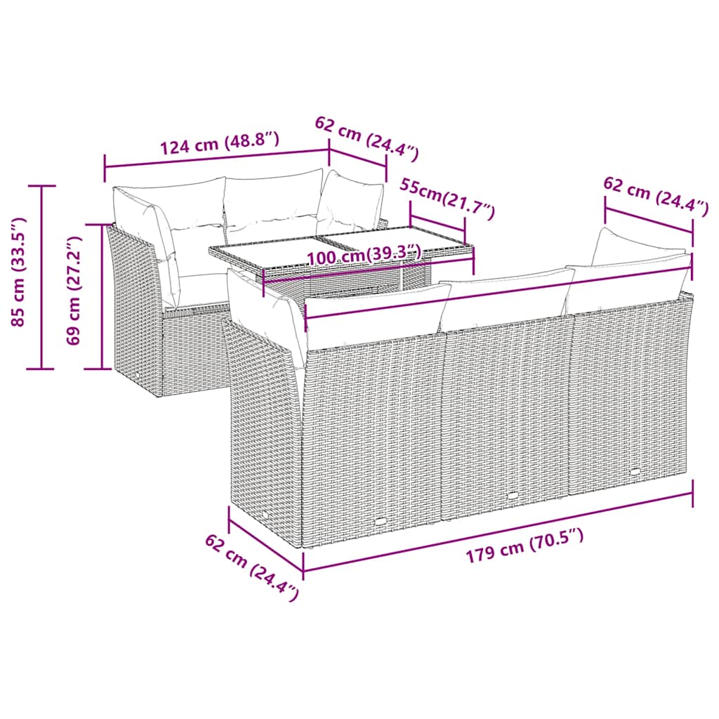 Set Divano da Giardino 6pz con Cuscini Grigio Polyrattan Acacia | homemem39