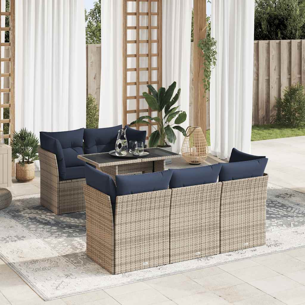Set Divano da Giardino 6pz con Cuscini Grigio Polyrattan Acacia | homemem39
