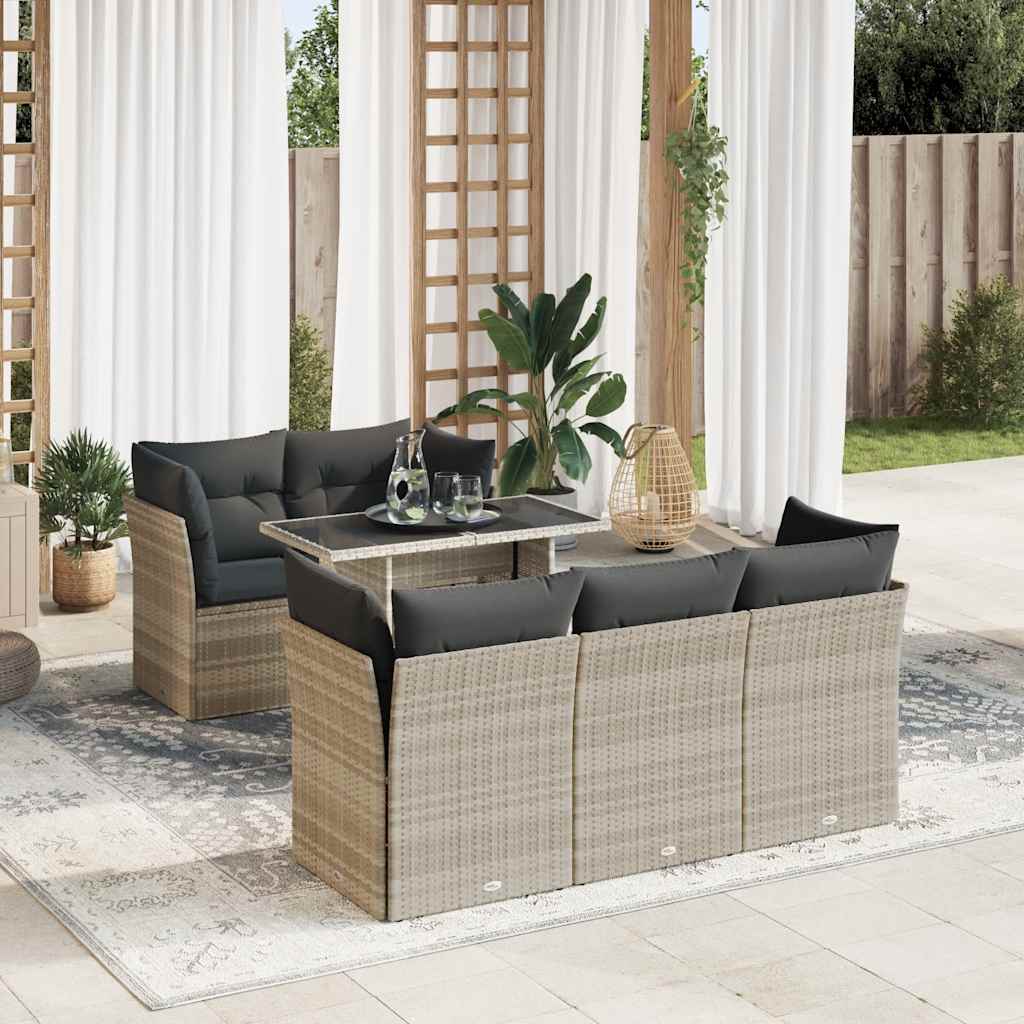Set Divano da Giardino 6pz con Cuscini Grigio Chiaro Polyrattan | homemem39