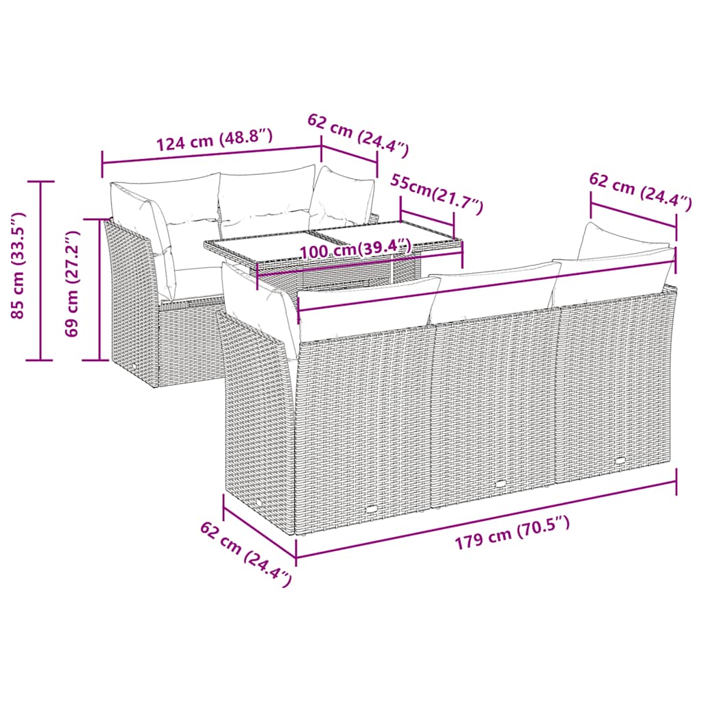 Set Divano da Giardino 6 pz con Cuscini Marrone in Polyrattan | homemem39