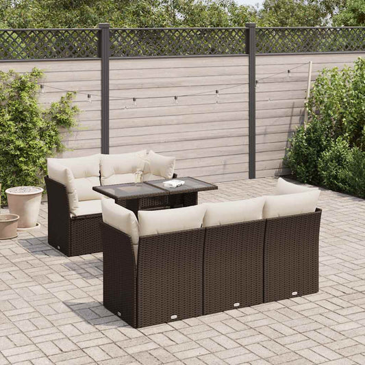Set Divano da Giardino 6 pz con Cuscini Marrone in Polyrattan - homemem39