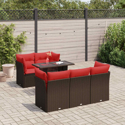 Set Divano Giardino 6 pz con Cuscini Marrone Polyrattan Acacia - homemem39