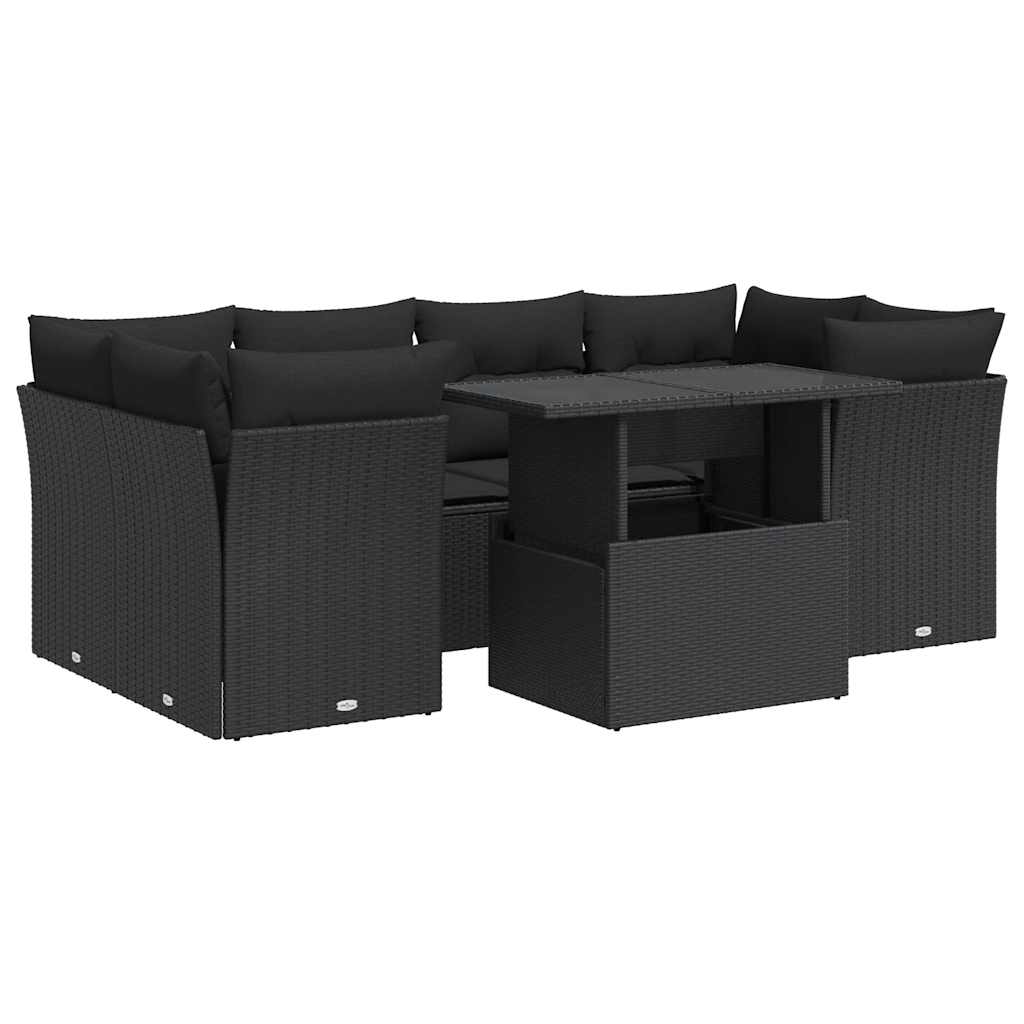 Set Divani da Giardino con Cuscini 7pz Nero Polyrattan | homemem39