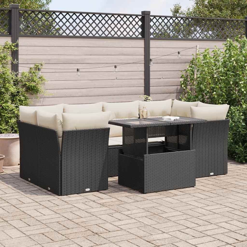 Set Divani da Giardino con Cuscini 7pz Nero Polyrattan - homemem39