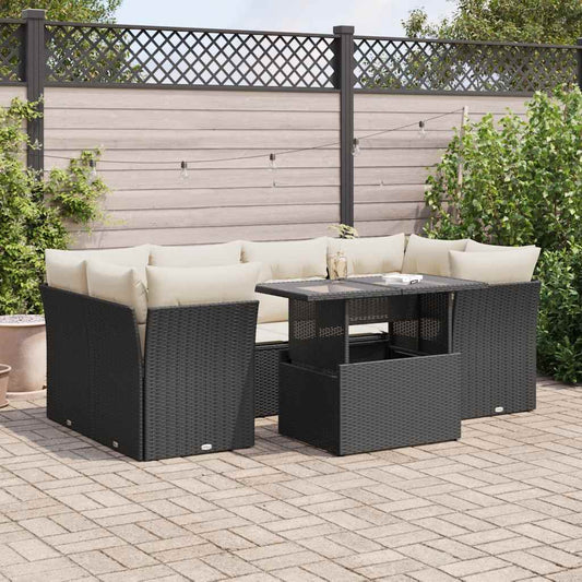 Set Divani da Giardino con Cuscini 7pz Nero Polyrattan - homemem39