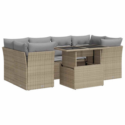 Set Divani da Giardino 7 pz con Cuscini Beige in Polyrattan | homemem39