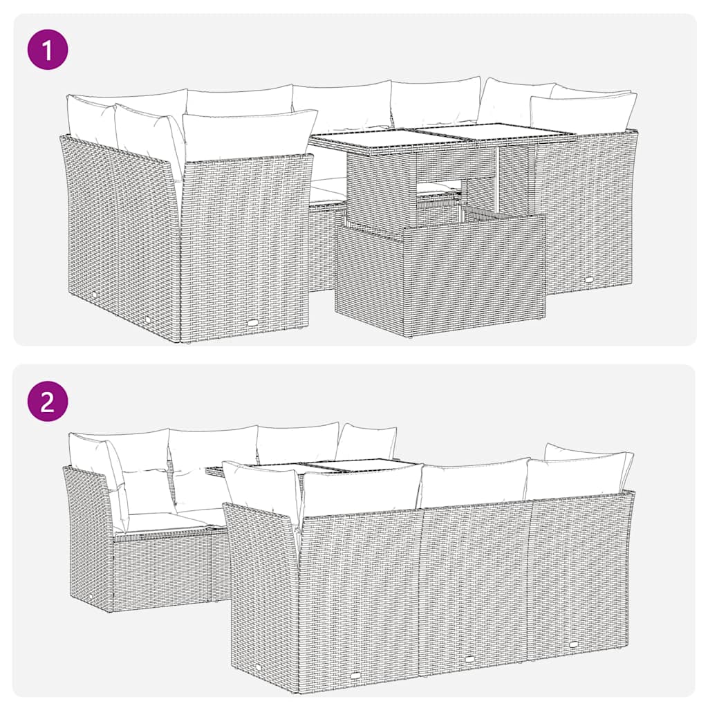Set Divani da Giardino 7 pz con Cuscini Beige in Polyrattan | homemem39