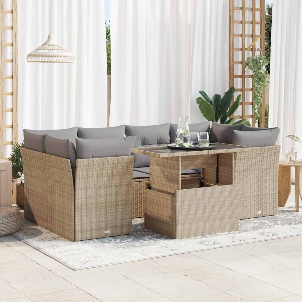 Set Divani da Giardino 7 pz con Cuscini Beige in Polyrattan | homemem39
