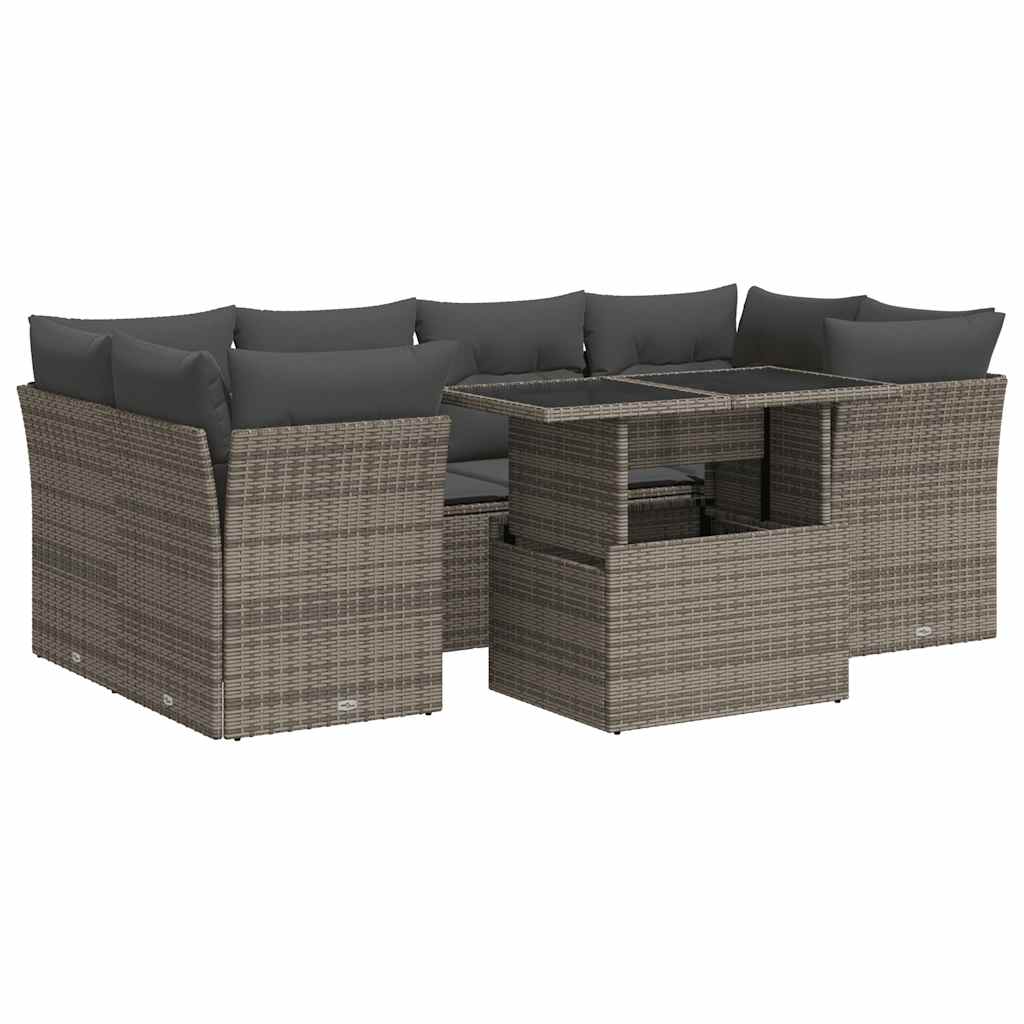 Set Divani da Giardino 7 pz con Cuscini Grigio in Polyrattan