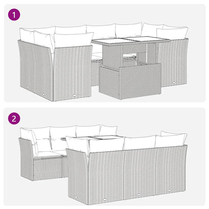 Set Divani da Giardino 7 pz con Cuscini Grigio in Polyrattan