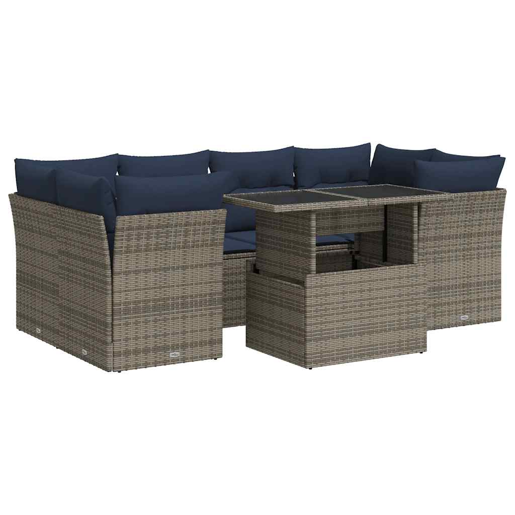 Set Divani da Giardino 7pz con Cuscini Grigio Polyrattan Acacia | homemem39